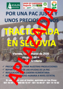 Aplazada la tractorada convocada el viernes en Segovia
