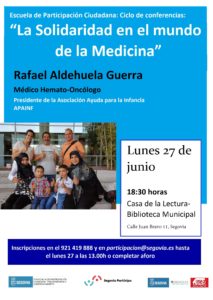 La Casa de la Lectura acoge la conferencia «La Solidaridad en el mundo de la Medicina” de Rafael Aldehuela
