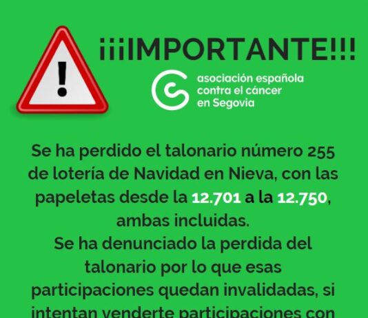 Cincuenta papeletas de Lotería de Navidad, perdidas y sin validez