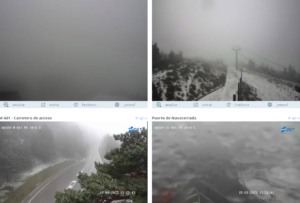 La nieve y la niebla dificulta la circulación en Navacerrada