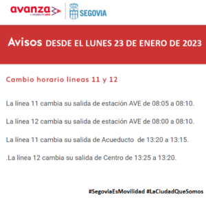 Nuevos horarios de las líneas 11 y 12 de los urbanos de Segovia