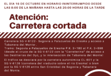 Cartel del corte de tráfico en la carretera provincial SG-V-6122