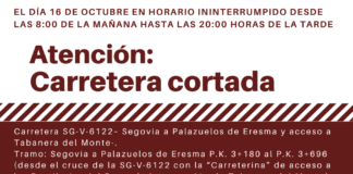 Cartel del corte de tráfico en la carretera provincial SG-V-6122
