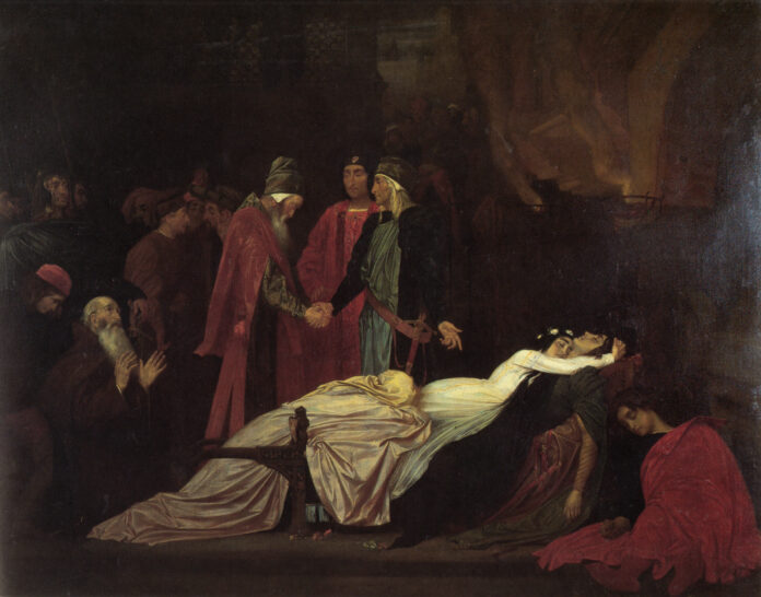 Romeo y Julieta Frederick_Leighton_-_The_Reconciliation_of_the_Montagues_and_Capulets_over_the_Dead_Bodies_of_Romeo_and_Juliet Img Wikipedia Leyenda del Pozo Verde