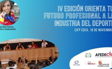 Unas jornadas por más mujeres en el deporte profesional Cartel IV edición ‘Orienta tu Futuro Profesional a la industria del Deporte'