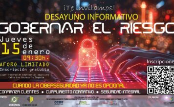 Las empresas segovianas aprenderán a mejorar su ciberseguridad Cartel desayuno informativo bajo el título 'Gobernar el riesgo'