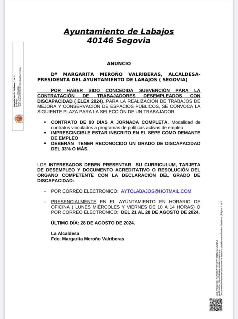 Trabajo para persona discapacitada