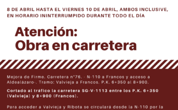 Cortada al tráfico la SG-V-1113 entre Valvieja y Francos