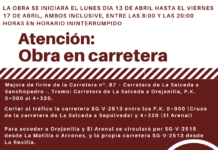 Corte de tráfico obras carretera SG-V-2513