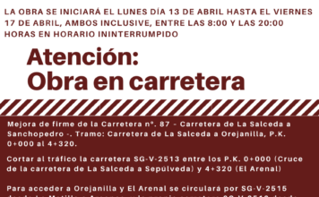 Corte de tráfico obras carretera SG-V-2513